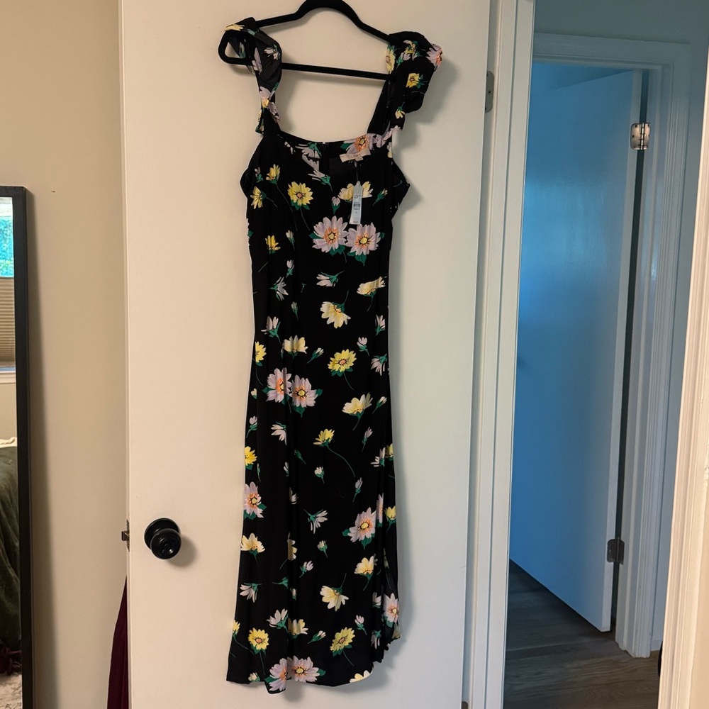 Ann Taylor Floral Black Midi Dress - NWT